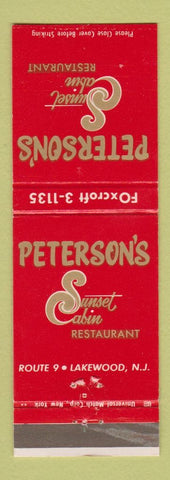Matchbook Cover - Peterson's Sunset Cabin Restaurant Lakewood NJ