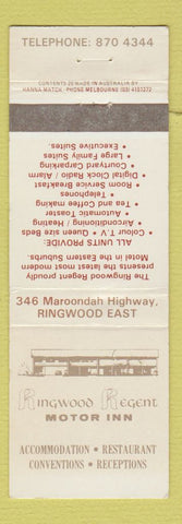 Matchbook Cover - Ringwood Regent Motor Inn Ringwood East Australia