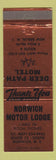 Matchbook Cover Norwich Motor Lodge Norwich NY Deer Path Motel New Berlin BRONZE