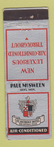 Matchbook Cover - St Anthony Hotel San Antonio TX WEAR