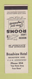 Matchbook Cover - Broadview Hotel Broadview SK WORN BACK