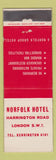 Matchbook Cover - Norfolk Hotel London UK England WEAR