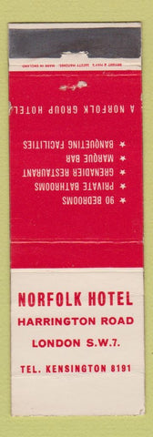 Matchbook Cover - Norfolk Hotel London UK England WEAR
