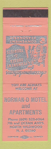 Matchbook Cover - Norman D Motel Apartments North Wildwood NJ