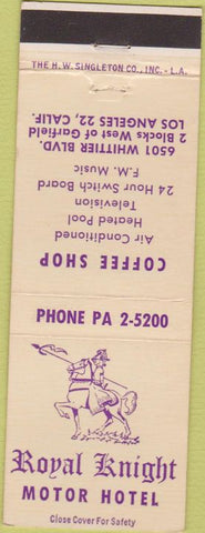 Matchbook Cover - Royal Knight Motor Hotel Los Angeles CA