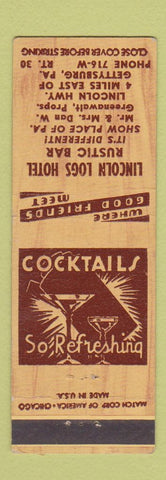 Matchbook Cover - Lincoln Logs Hotel Gettysburg PA