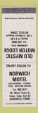Matchbook Cover - Old Mystic Motor Lodge Mystic CT Norwich CT Motel WHITE
