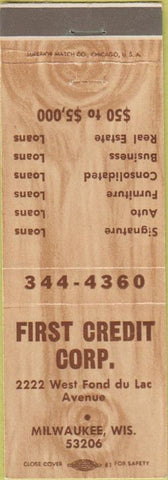Matchbook Cover - First Credit Corp Milwaukee WI