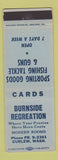 Matchbook Cover - Burnside Recreation Cars Sporting Goods Curlew WA