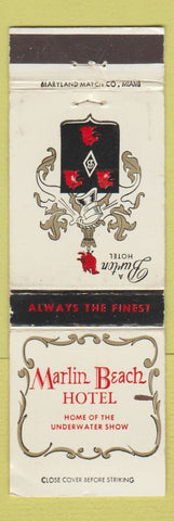 Matchbook Cover - Marlin Beach Hotel Fort Lauderdale FL WORN
