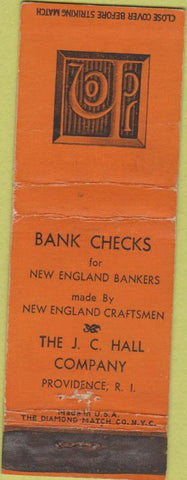 Matchbook Cover - JC Hall Co Providence RI Bank Checks WEAR