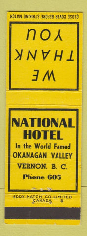 Matchbook Cover - National Hotel Vernon BC