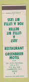 Matchbook Cover - Greenbrier Motel Lumberton NC