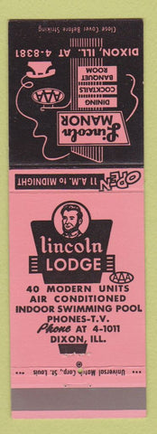Matchbook Cover - Lincoln Manor Lodge Dixon IL Abraham