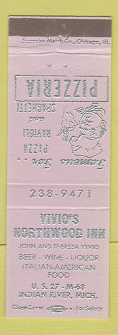 Matchbook Cover - Vivio's Northwood Inn Italian Pizza Indian River MI LAVENDER