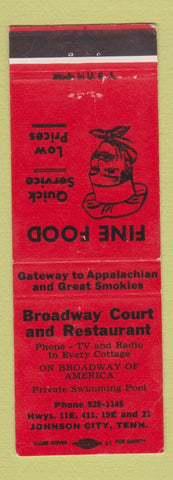 Matchbook Cover - Broadway Court and Restaurant Johnson City TN
