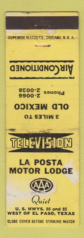 Matchbook Cover - La Posta Motor Lodge El Paso TX WEAR