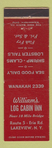 Matchbook Cover - William's Log Cabin Inn Lakeview NY