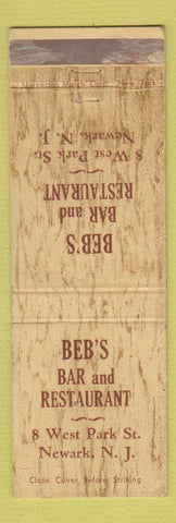Matchbook Cover - Beb's Bar and Restaurant Newark NJ