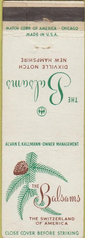 Matchbook Cover - Balsams Dixville Notch NH TAPED