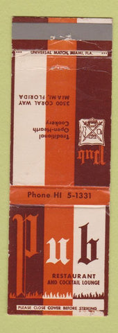 Matchbook Cover - Pub Restaurant Miami FL WORN