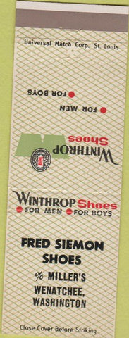 Matchbook Cover - Fred Siemon Shoes Wenatchee WA Winthrop Shoes