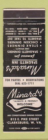 Matchbook Cover - Minard's Restaurant Clarksburg WV WEAR