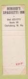 Matchbook Cover - Minard's Restaurant Clarksburg WV WEAR
