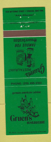 Matchbook Cover - Gruen's Restaurant Syracuse NY