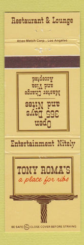 Matchbook Cover - Tony Roma's Ribs CHAIN