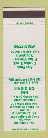 Matchbook Cover - Ling King Inn Chinese Williamsburg  Richmond VA