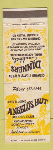 Matchbook Cover - John Johns Angelo's Hut Supper Club Jackson WI
