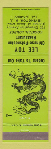 Matchbook Cover - Lee Toy Chinese Polynesian Restaurant Irvington NJ