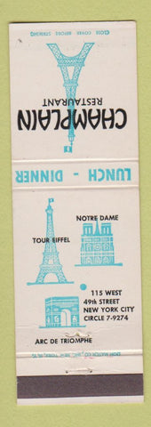 Matchbook Cover - Champlain Restaurant French New York City Eiffel Tower