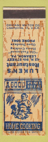 Matchbook Cover - Luken's Restaurant Lebanon PA