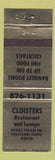 Matchbook Cover - Cloisters Restaurant Hilliard OH