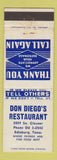 Matchbook Cover - Don Diego's Restaurant Edinburg TX