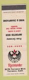 Matchbook Cover - Rheinlander Restaurant Torrance CA