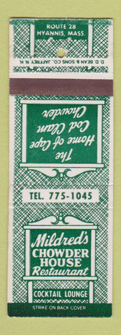 Matchbook Cover - Mildred's Chowder House Restaurant Hyannis MA DD Bean