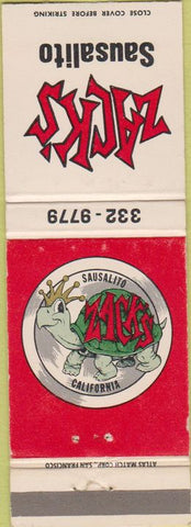 Matchbook Cover - Zack's Sausalito CA