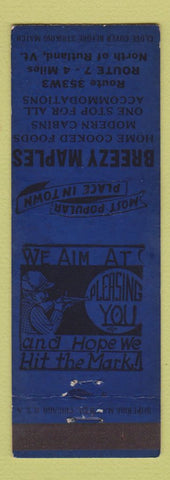 Matchbook Cover - Breezy Maples Restaurant Rutland VT