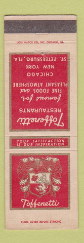 Matchbook Cover - Toffenetti Restaurant St Petersburg FL Chicago New York City