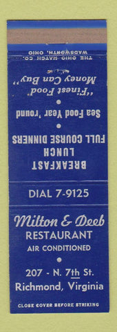 Matchbook Cover - Milton & Deeb Restaurant Richmond VA girlie back