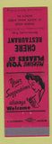Matchbook Cover - Chere Restaurant Muncy PA