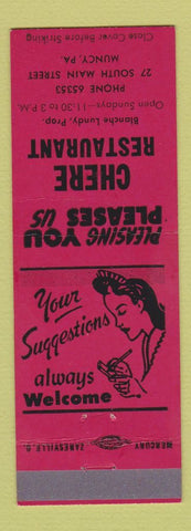 Matchbook Cover - Chere Restaurant Muncy PA