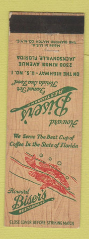 Matchbook Cover - Howard Biser's Restaurant Jacksonville FL