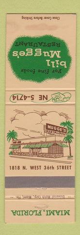 Matchbook Cover - Bill Mugge's Restaurant Miami FL WEAR
