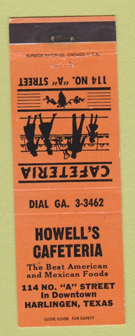 Matchbook Cover - Howell's Cafeteria Harlingen TX