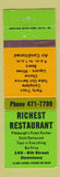 Matchbook Cover - Richest Restaurant Pittsburgh PA Kosher