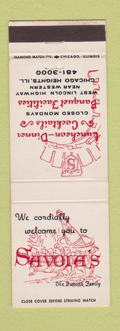 Matchbook Cover - Savoia's Restaurant Chicago Heights IL